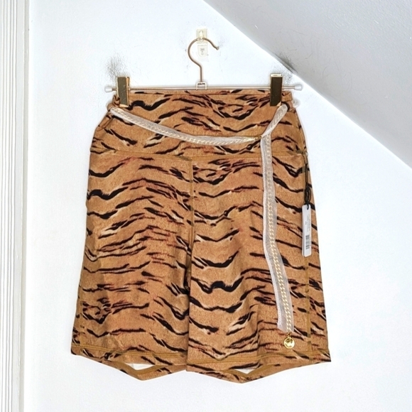WEWOREWHAT Tiger Brushed Nylon Gold Chain High Rise Bike Short NEW Size M - Picture 1 of 8